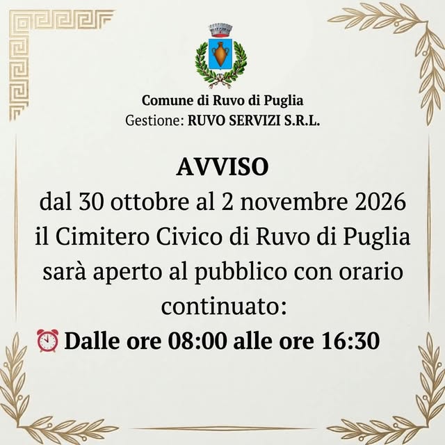 Locandina di Apertura straordinaria del Cimitero Civico