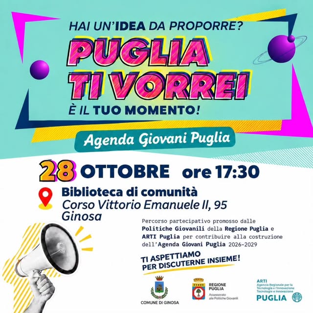 Locandina di Puglia ti vorrei – Agenda Giovani Puglia 2026-2029
