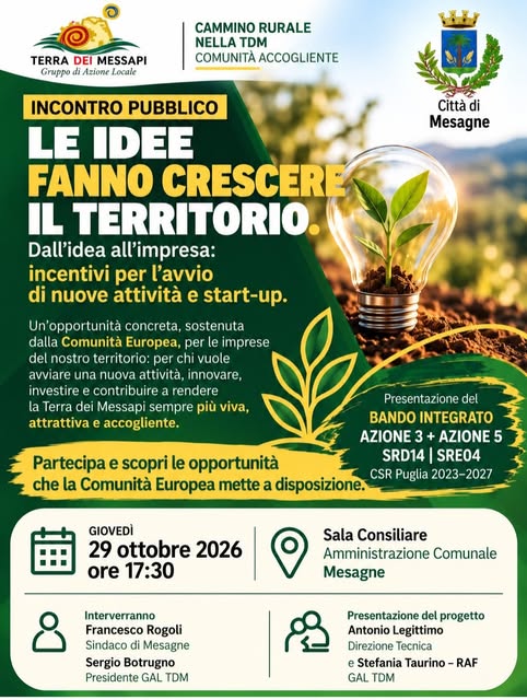 Locandina di LE IDEE FANNO CRESCERE IL TERRITORIO. Dall'idea all'impresa: incentivi per l'avvio di nuove attività e start-up