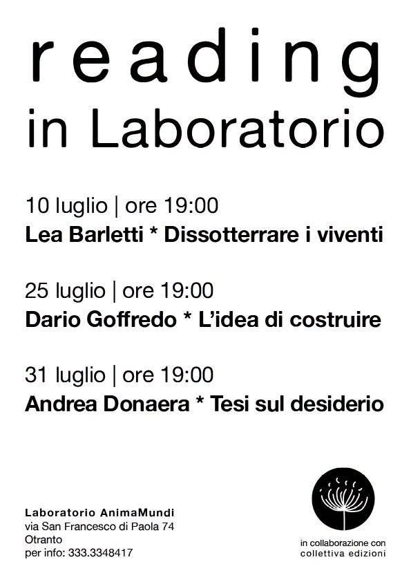 Locandina di reading in Laboratorio